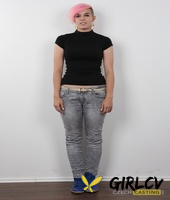 amateur model barbora sports pink hair while taking off all of her clothes