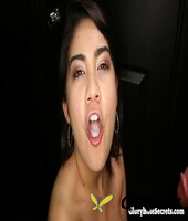 brunette teen elyce drops to her knees to suck a lot of gloryhole dick98037