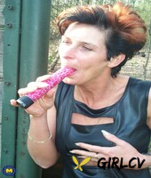 mature housewife chantal shows off her round tits & toys with a dildo outdoors78074