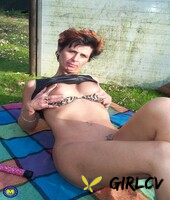 mature housewife chantal shows off her round tits & toys with a dildo outdoors78061