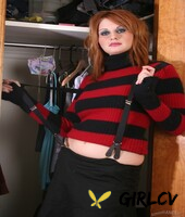 redhead gets out of closet to show nice tits with big nipples and bald cunt72289
