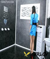 clothed brunette removes stiletto heels while getting covered in jism