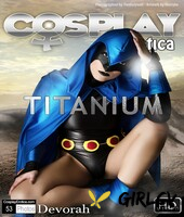 solo girl shows her firm tits and smooth pussy in cosplay clothing