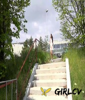 brunette teen elena takes a badly needed piss on public steps