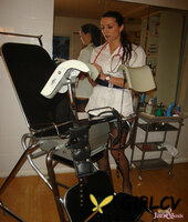 mature nurse nylon jane exposes her upskirt panties on a vintage medical chair104618