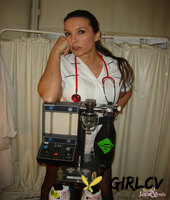 mature nurse nylon jane exposes her upskirt panties on a vintage medical chair104617