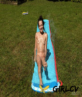 skinny teen freya von doom takes a piss before fisting her pussy in a backyard68760