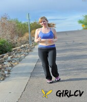 skinny blonde emilee exposes her tits while jogging and gets naked at home