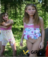 blonde twins sascha m & mascha show their sweet teen tits outdoors