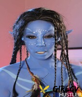 cosplay beauty misty stone takes cock in nothing but blue body paint