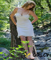 busty amateur vestacia jonquil plays with her furry pussy in the forest