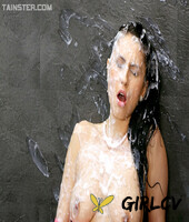 clothed brunette takes selfie of a cock shooting jizz on her via glory hole84876