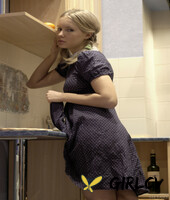 adorable blonde teen koika shows her twat and ass in the kitchen