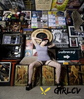 alluring black haired draven in fishnets peels in a bar & spreads her legs