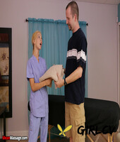 teen massage therapist kenzie reese restrains her man before jerking his dick
