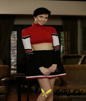 cute cheerleader cadey mercury hikes top & skirt up to show perky tits & twat204145