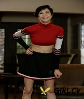 cute cheerleader cadey mercury hikes top & skirt up to show perky tits & twat204147