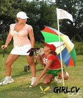 lesbian babes jannete & carol toy each others love holes while golfing58827