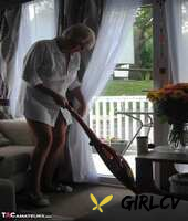 middle-aged amateur dimonty wears no underwear while vacuuming before modeling156222