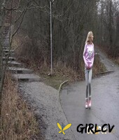 blonde girl claudia macc shows her bare ass while peeing over a grate