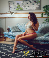 collared brunette ashley adams has sex with two men at the same time