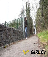 brunette girl mistika gets caught with her pants down while peeing on a road