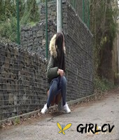 brunette girl mistika gets caught with her pants down while peeing on a road