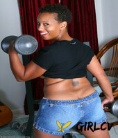 short-haired ebony stacy j shows her big ass & pink cunt after working out57564