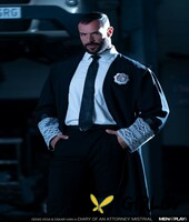 caucasian men oskar ivan and denis vega have gay sex in an automobile shop